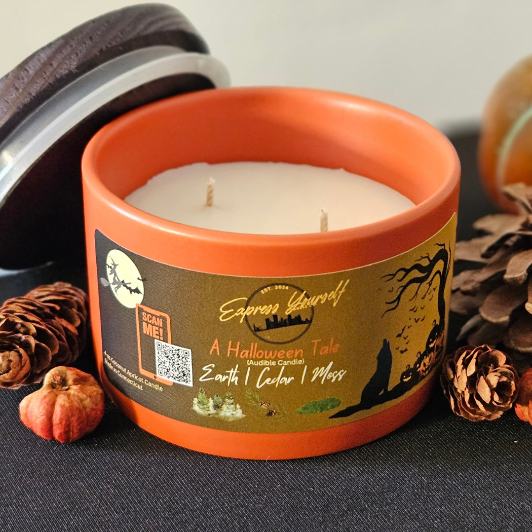 A Halloween Tale, custom audio story candle from Express Yourself Candle Company. 