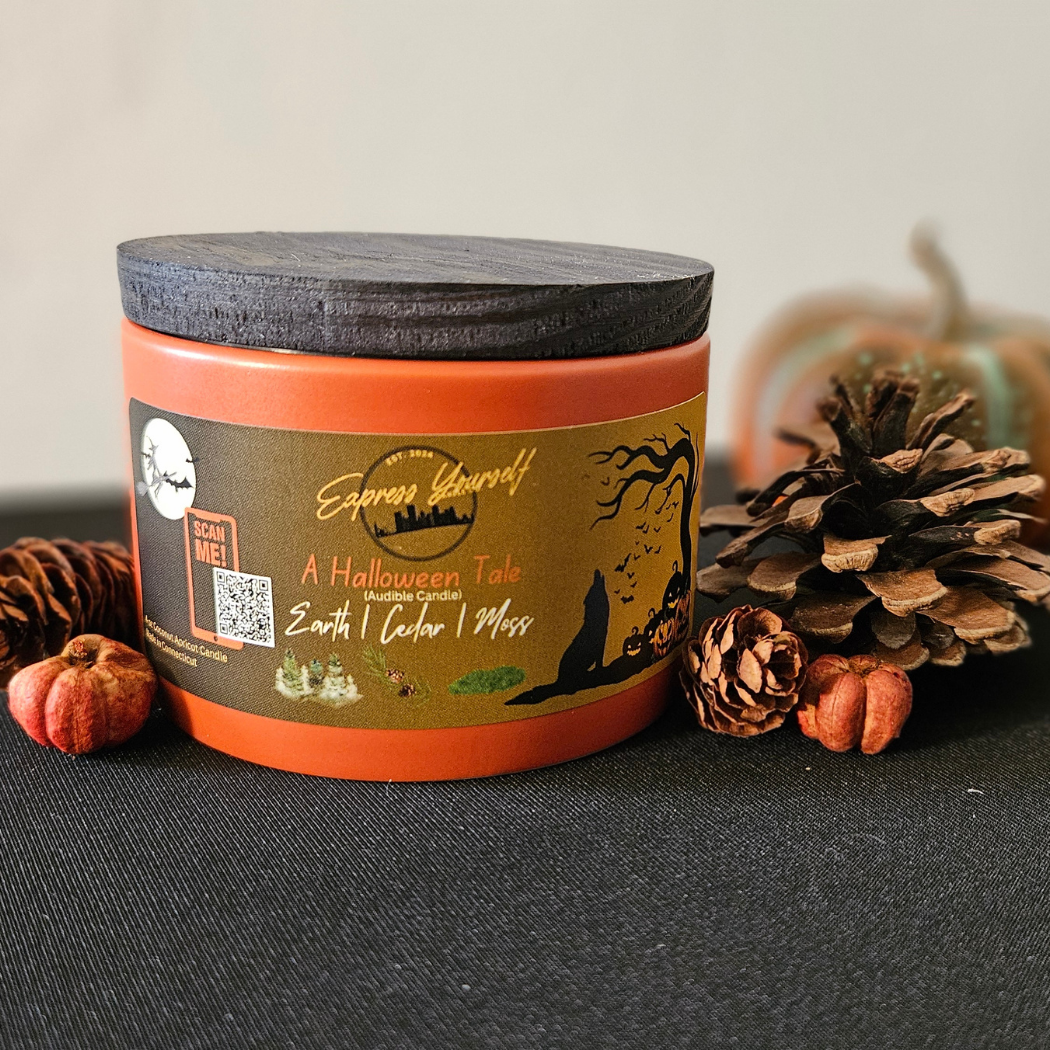 A Halloween Tale, custom audio story candle from Express Yourself Candle Company. 