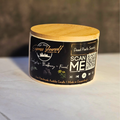 Handmade Eucalyptus, Blackberry, and fennel luxury coconut apricot wax candle with QR code.