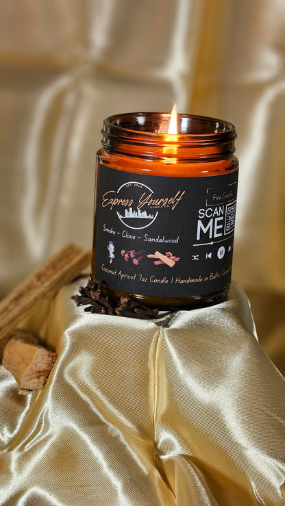 Smoke, Clove, and Sandalwood Scented Candle with Fire Crackle Audio