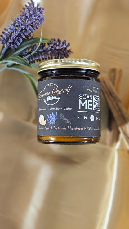 Honey Dew, Lavender, Cedar Scented Candle with White noise Audio