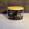 Apple Cranberry Cedar luxury coconut apricot wax candle with QR code label.