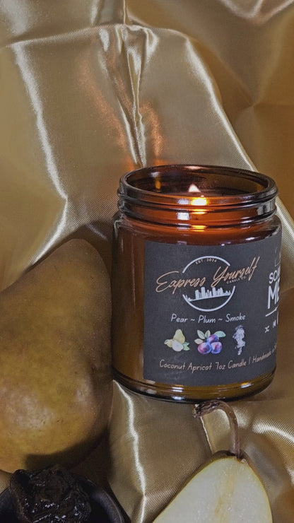 Pear, Plum, Smoke Unique Scented Candle with Night Sound Audio